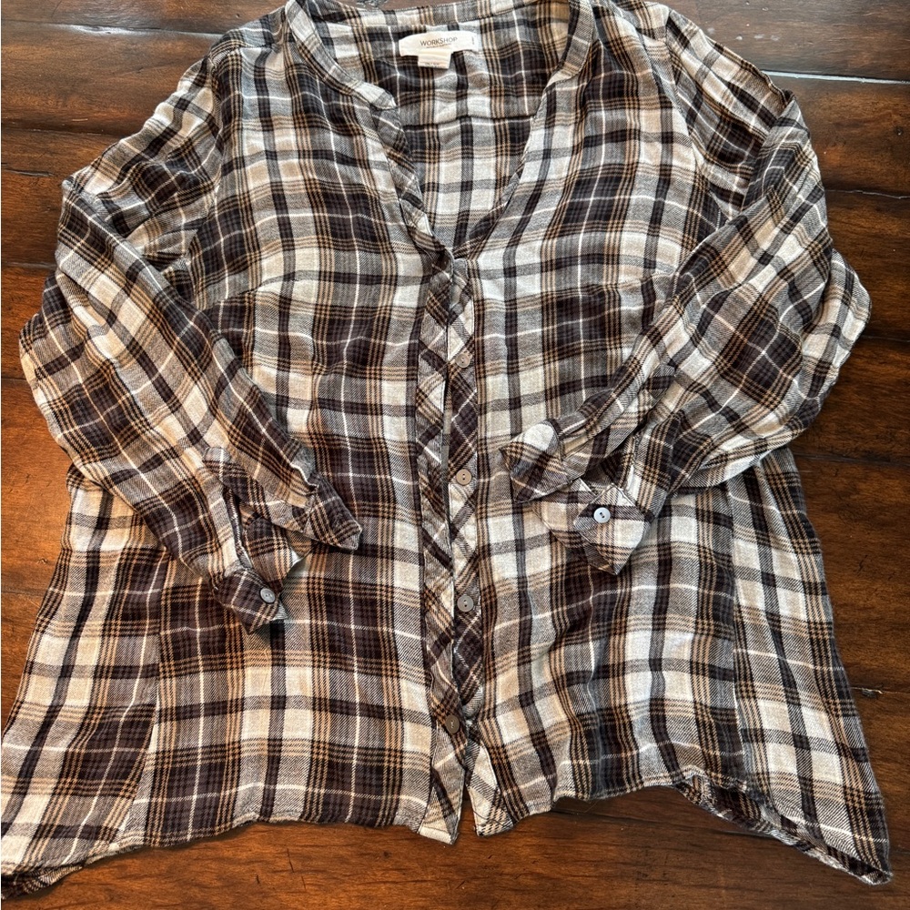Workshop Republic Clothing Plaid Blouse- Size 1X